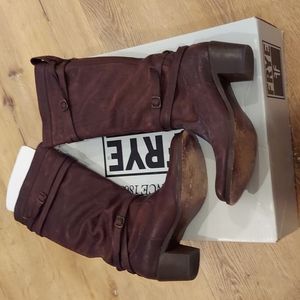 FRYE JANE STRAPPY 76396 DARK BROWN HEELED BOOTS SIZE 9.5